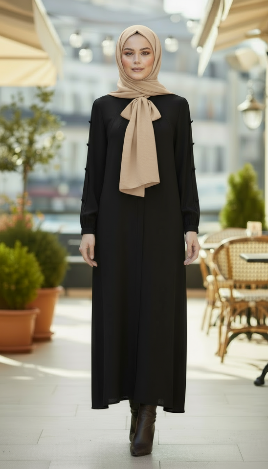 RABİA KUMAŞ KOL AKSESUARLI FERACE