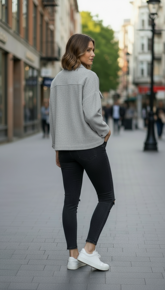 KAŞE OVERSİZE ÖNÜ CEPLİ GÖMLEK