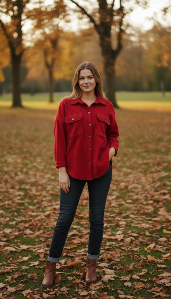 KAŞE OVERSİZE ÖNÜ CEPLİ GÖMLEK