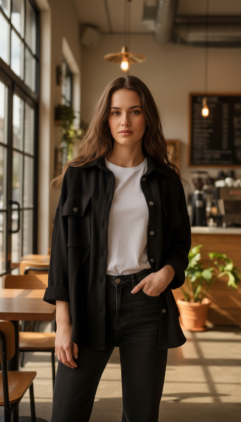 KAŞE OVERSİZE ÖNÜ CEPLİ GÖMLEK