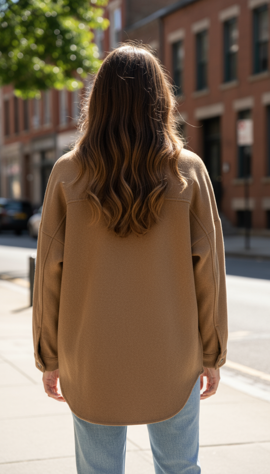 KAŞE OVERSİZE ÖNÜ CEPLİ GÖMLEK