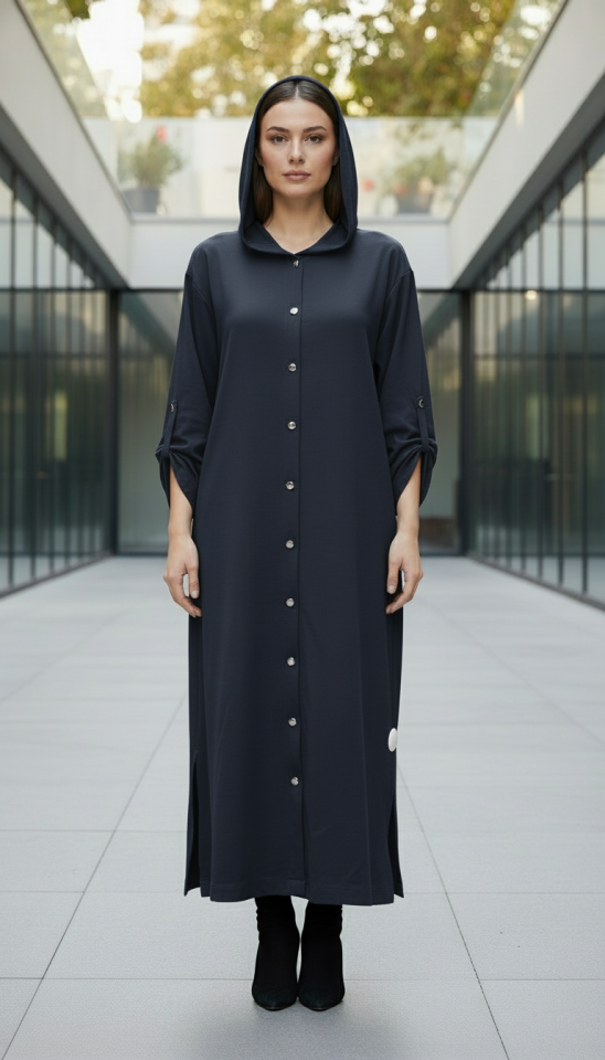 ÖNÜ DÜĞMELİ UZUN KAP