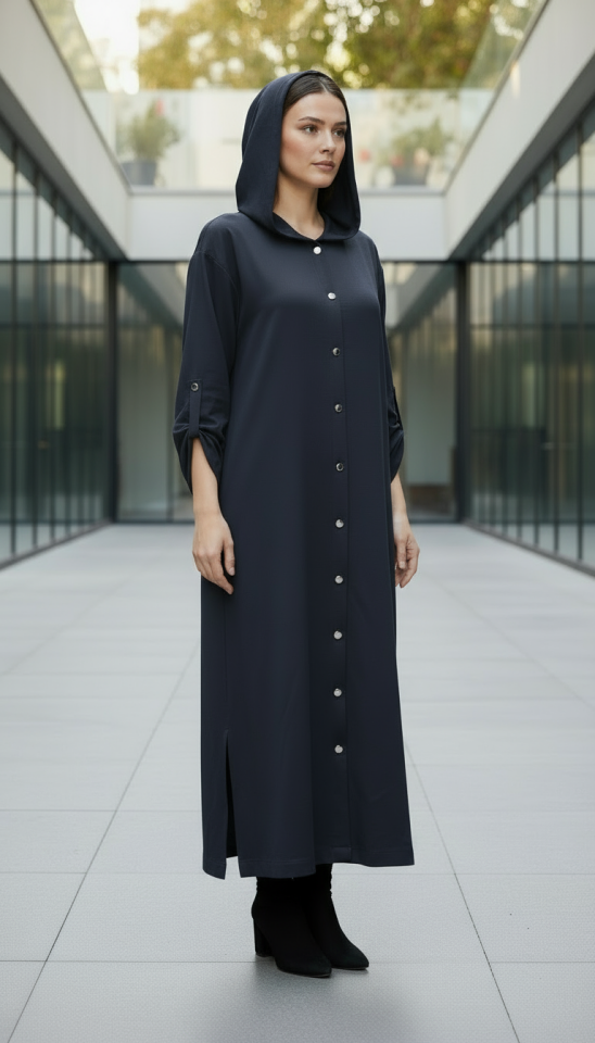 ÖNÜ DÜĞMELİ UZUN KAP