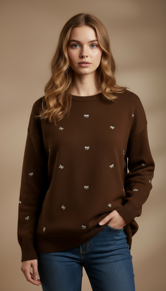 KURDELE İŞLEMELİ KAZAK