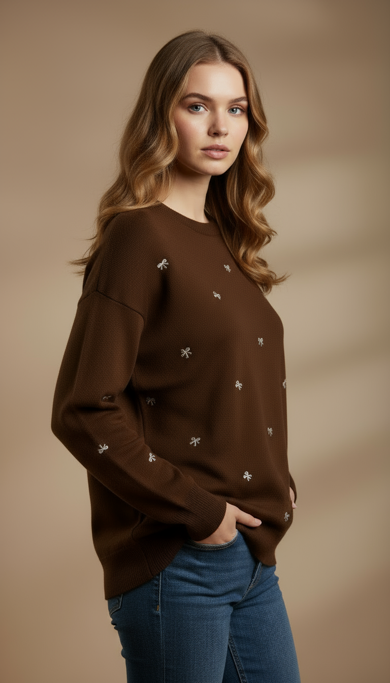 KURDELE İŞLEMELİ KAZAK