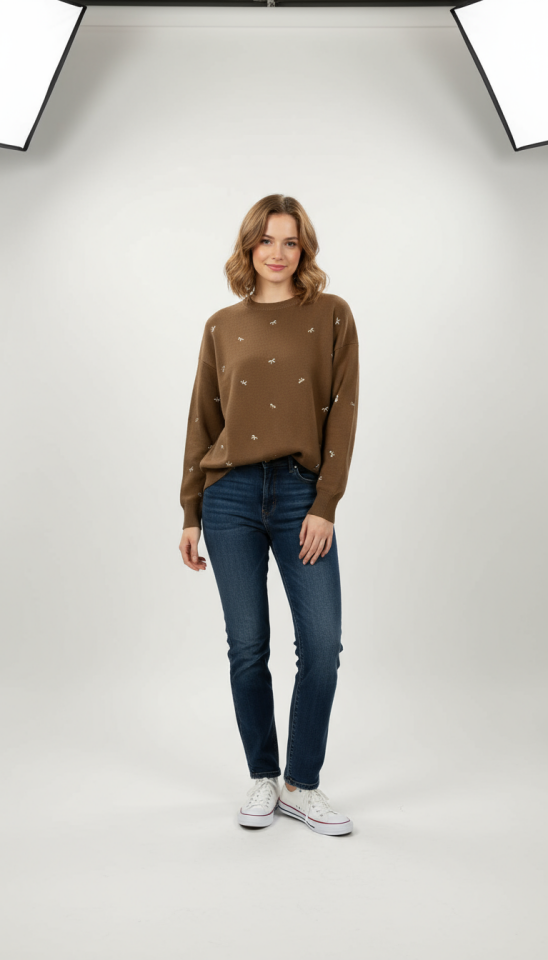 KURDELE İŞLEMELİ KAZAK