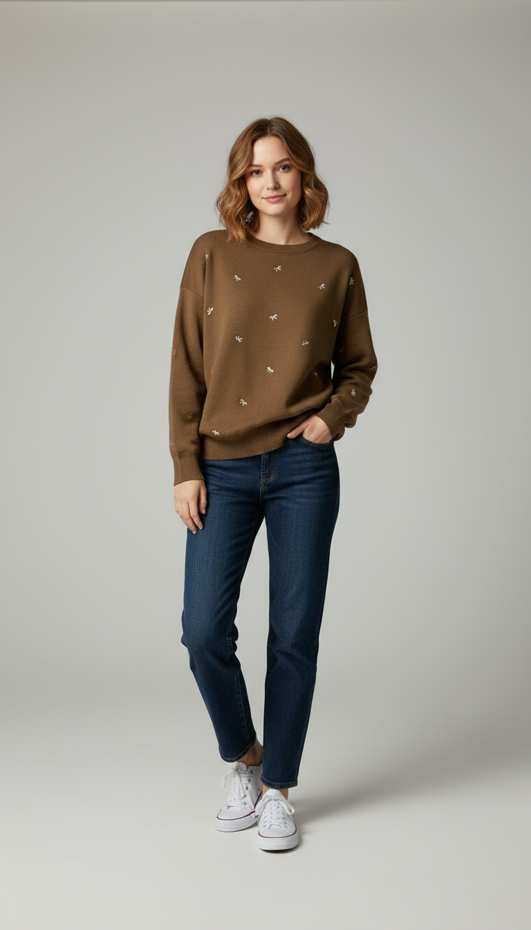 KURDELE İŞLEMELİ KAZAK