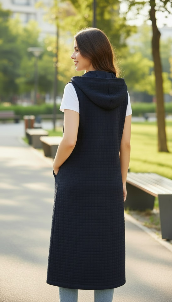 KAPİTONE KAPŞONLU CEPLİ UZUN YELEK