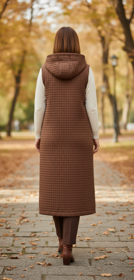 KAPİTONE KAPŞONLU CEPLİ UZUN YELEK