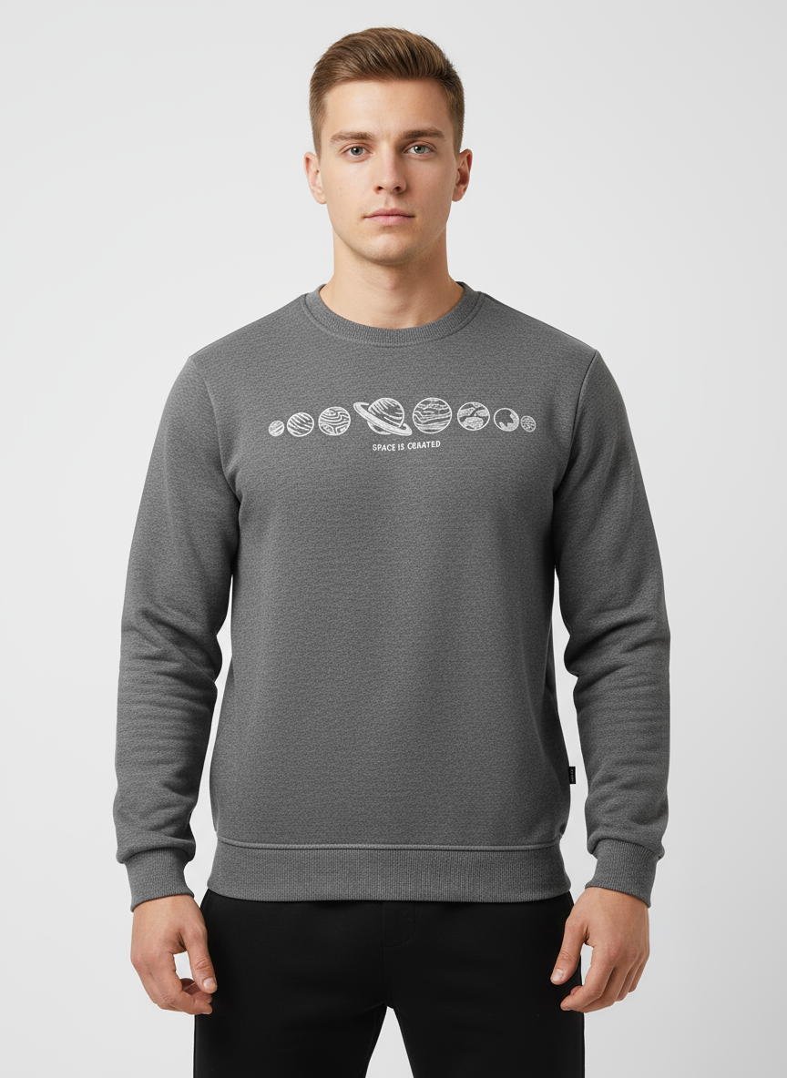 ÜÇ İP SIFIR YAKA BASKILI SWEATSHİRT