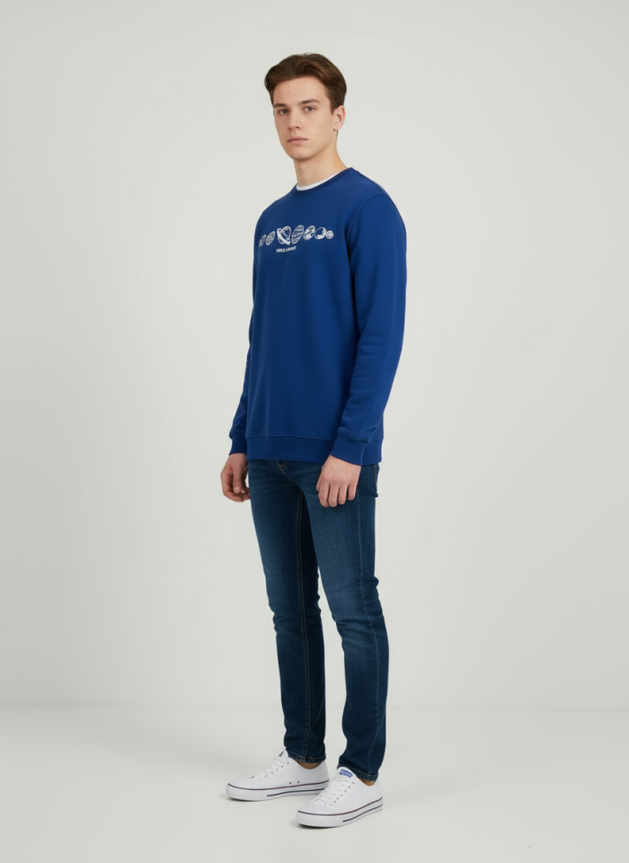 ÜÇ İP SIFIR YAKA BASKILI SWEATSHİRT