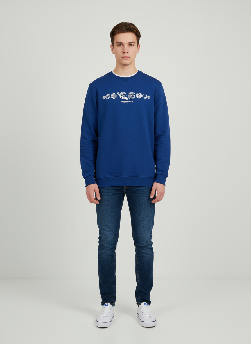 ÜÇ İP SIFIR YAKA BASKILI SWEATSHİRT