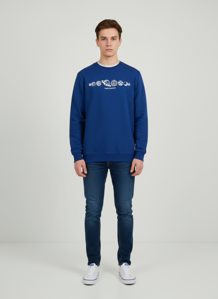 ÜÇ İP SIFIR YAKA BASKILI SWEATSHİRT