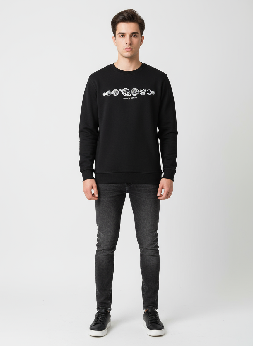 ÜÇ İP SIFIR YAKA BASKILI SWEATSHİRT