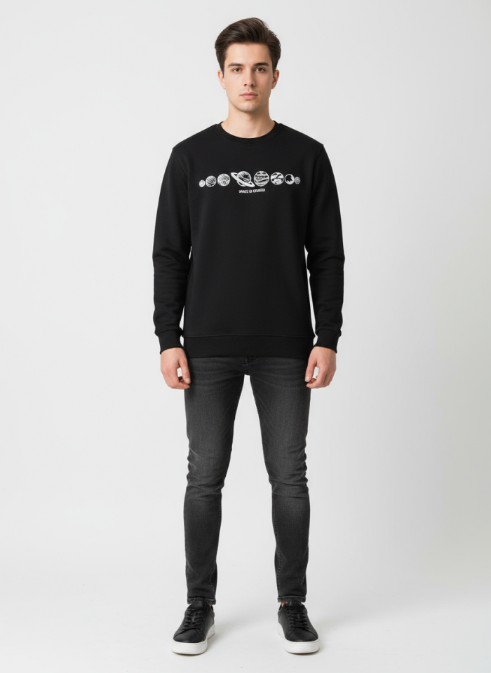 ÜÇ İP SIFIR YAKA BASKILI SWEATSHİRT