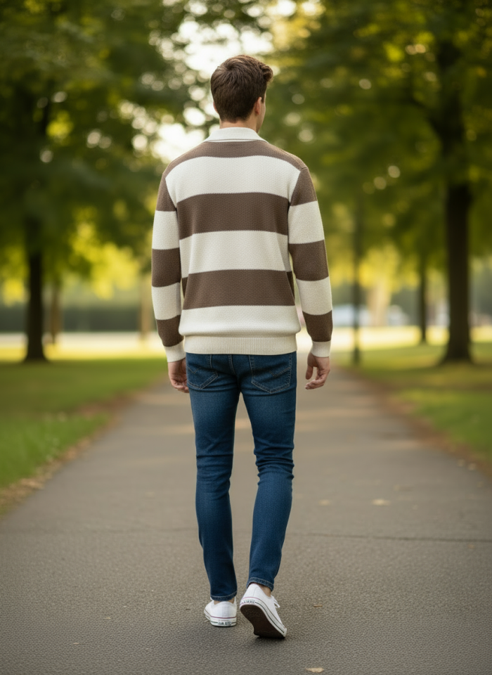 ÇİZGİLİ YARIM FERMUARLI KAZAK