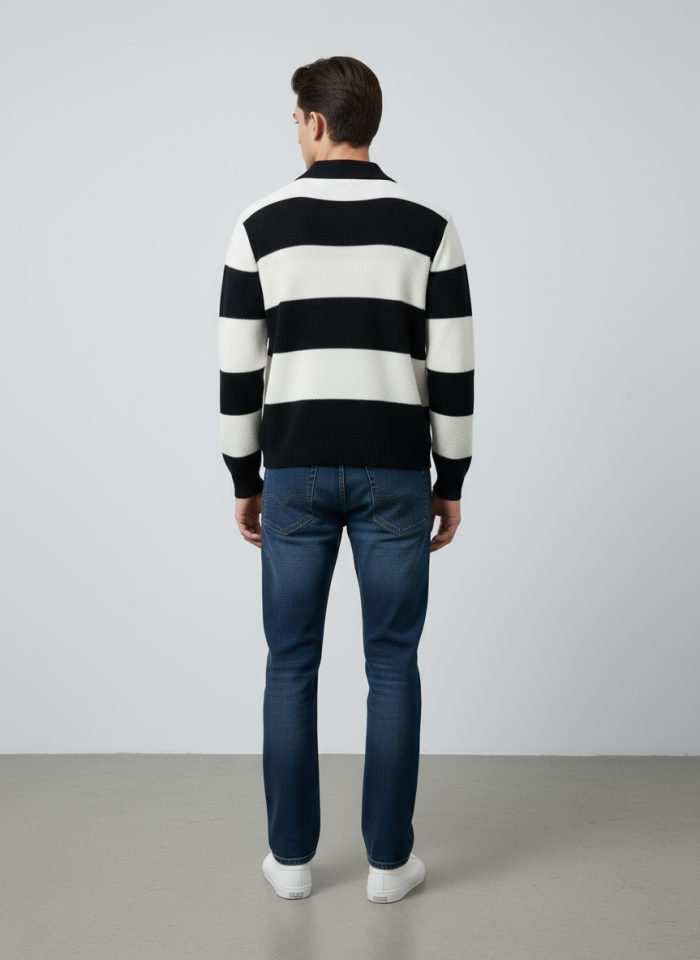 ÇİZGİLİ YARIM FERMUARLI KAZAK